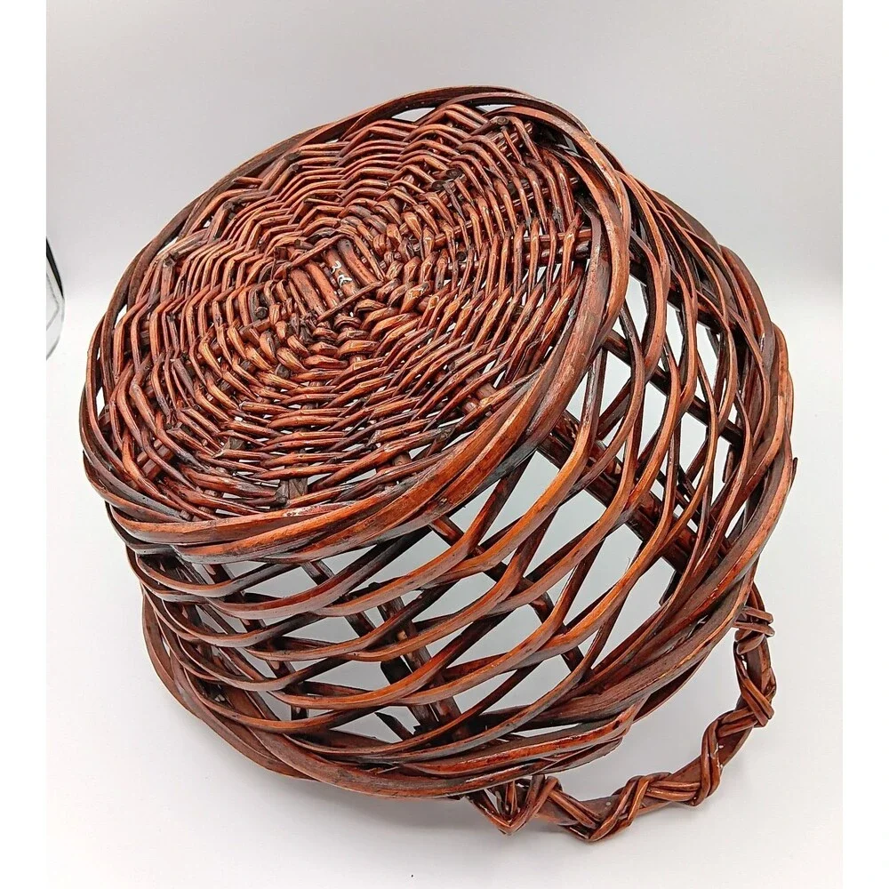 Wicker Gathering Basket Brown Thick Woven Side Handle Round Decor Bread Fruit 9
